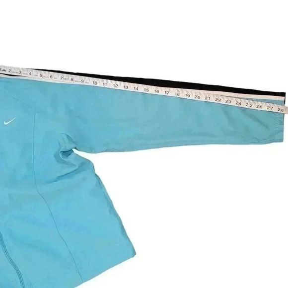 Vintage Nike Swoosh Windbreaker Blue Jacket Medium Track Warm Up Arm Stripes 90s - Picture 9 of 11